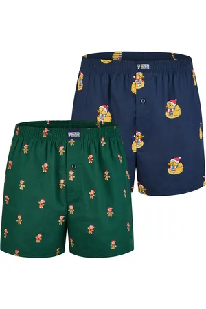 HAPPY SHORTS Heren wijde boxershorts kerst print 2-pack blauw/groen
