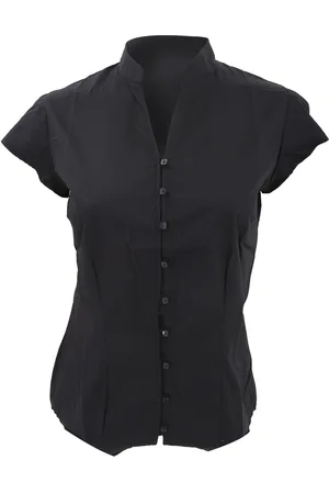 Kustom Dames continentale blouse mandarin collar cap sleeve