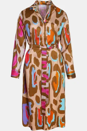 MUCHO GUSTO Lerici jurk met degradé oranje fuchsia print en luipaard patroon