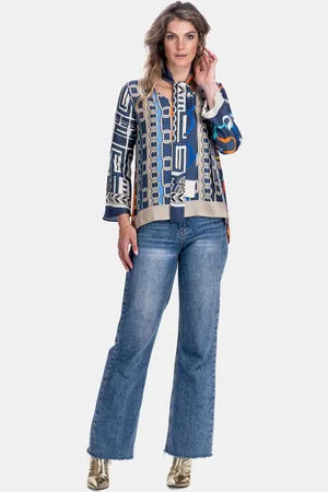 MUCHO GUSTO Blouse roma chic patchwork in blauw