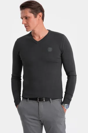 Ombre Clothing Heren v-hals sweater ribgebreide boorden -donker bs-0107dg