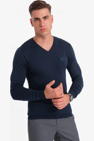 Ombre Clothing Heren v-hals sweater ribgebreide boorden - bs-0107nv