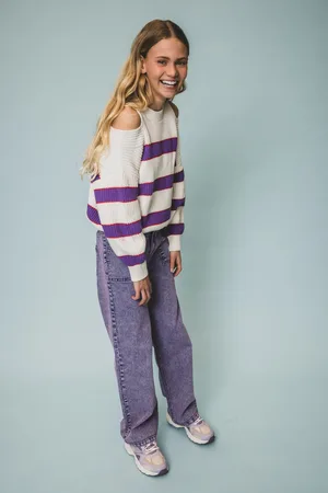 LOOXS Revolution Gestreepte trui met open schouders voor meisjes in de kleur