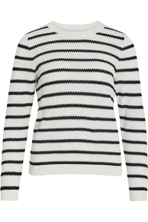VILA Vidalo o-neck l/s stripe knit top- 14101685 white alyssum