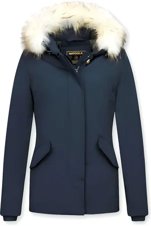 Matogla Korte winterjas met te echte bontkraag blauw