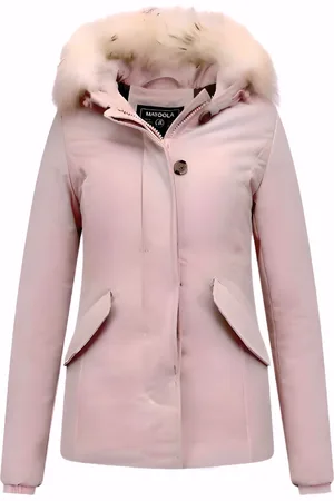 Matogla Korte winterjas met te echte bontkraag roze