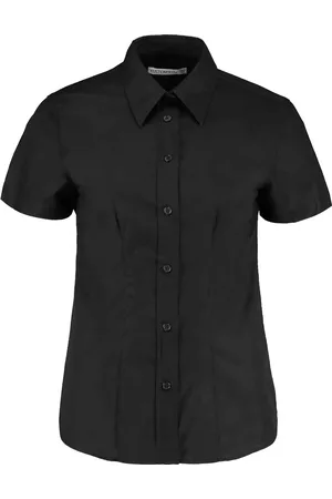 Kustom Dames oxford getailleerde overhemd met korte mouwen
