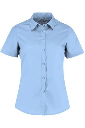 Kustom Dames poplin getailleerd overhemd met korte mouwen