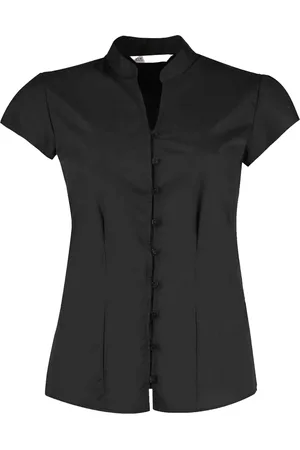 Kustom Dames popeline mandarijnkraag getailleerde bloes met kapmouwen