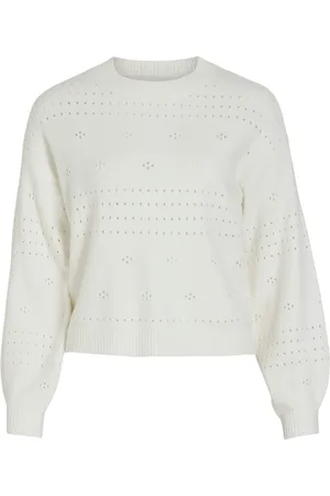 VILA Viril ls o-neck pointelle knit top off-white