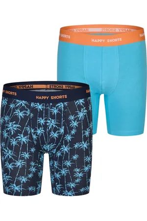 HAPPY SHORTS Heren boxershorts met lange pijpen boxer briefs blue palms print 2-pack