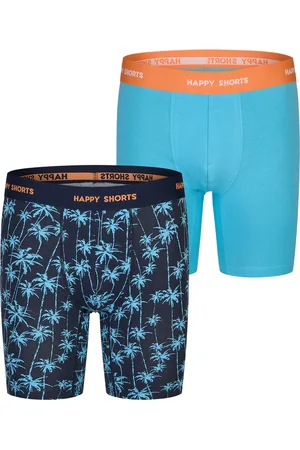 HAPPY SHORTS Heren boxershorts met lange pijpen boxer briefs blue palms print 2-pack