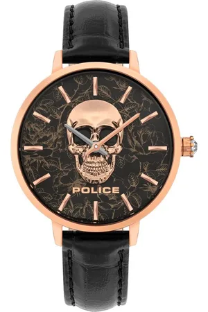 Police Leren horloge met roze stalen kast 36mm
