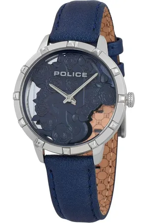 Police Leren horloge met grijze rvs kast 36mm