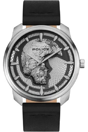 Police Leren horloge met grijs 3h wijzerplaat