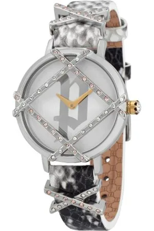 Police Leren horloge met wit wijzerplaat en rvs behuizing