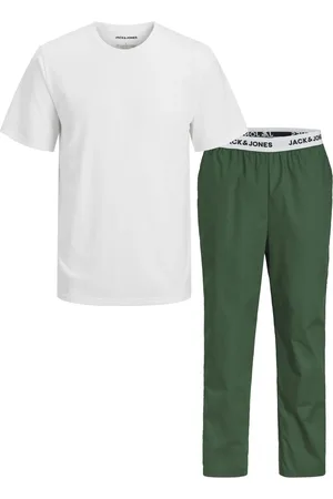 JACK & JONES Heren pyjama set lange pyjamabroek jactoby wit/groen