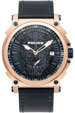 Police Leren horloge met goudkleurige kast 53mm