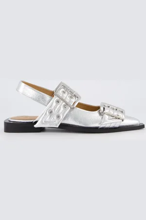 Ganni Dames chunky buckle ballerina zilver