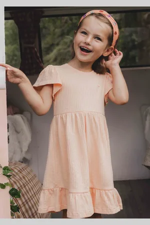 LOOXS Revolution Zomerjurk seersucker jersey peach voor meisjes in de kleur