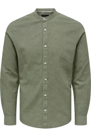 Only & Sons Onscaiden ls solid linen mao shirt 22019173 swamp