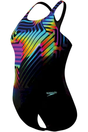 Speedo Eco+ dig printed medalist bla/yel badpak sport dames