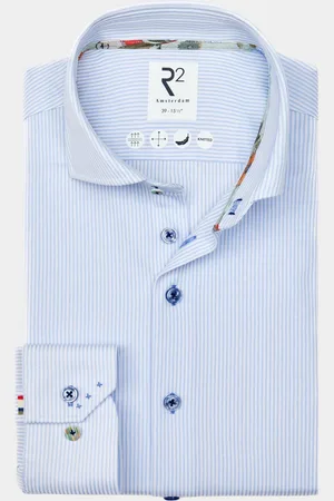 R2 Amsterdam Casual hemd lange mouw light blue knitted stripe 128.wsp.038/018