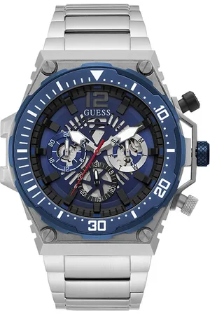 Guess Rvs horloge met blauw wijzerplaat