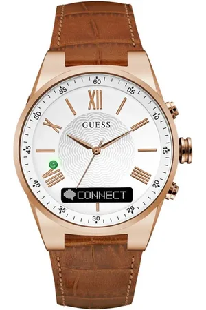 Guess Leren horloge met roze gouden behuizing