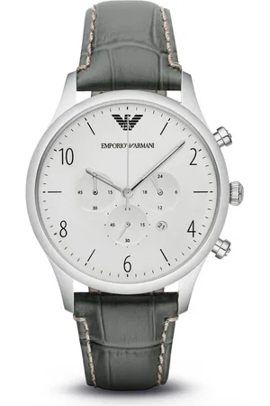 Emporio Armani Leren horloge met grijze stalen kast