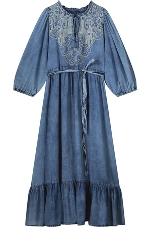 Summum Woman Long dress cotton indigo sateen 5s1597-11631