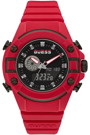 Guess Rode silicone horloge met analoge en digitale weergave