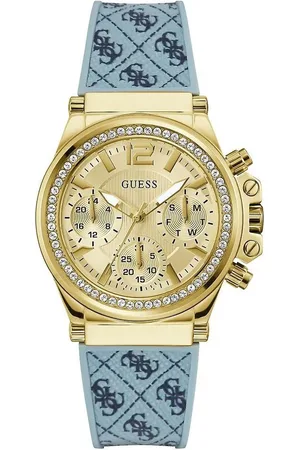 Guess Blauw siliconen horloge met gouden kast