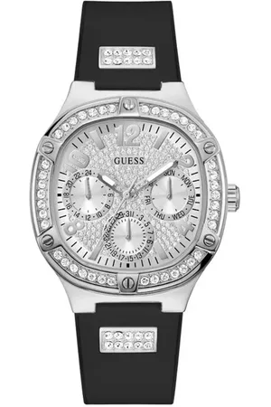Guess Zwarte siliconen horloge met stalen kast