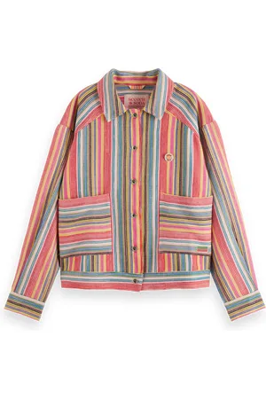 Scotch&Soda 177271 720 scotch&soda short trucker jacket in multi colour stripe vibrant stripe med yellow
