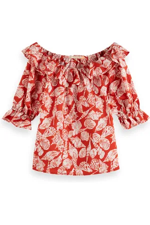 Scotch&Soda 177171 610 scotch&soda off shoulder top with ruffles shell medium red