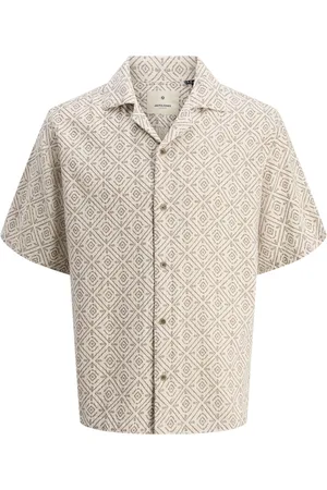 JACK & JONES Jprbluvincent print resort s/s shir 12273289 oatmeal