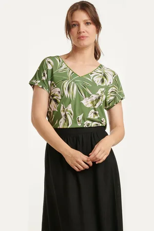 Smashed Lemon 25161 bladprint stretch top met v-hals | -light