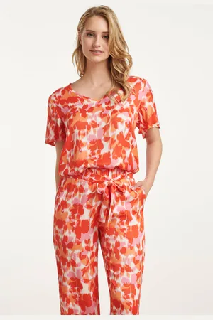 Smashed Lemon 25210 satijnen top met peach bloemenprint |