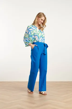 Smashed Lemon 25177 cobalt linnen broek |