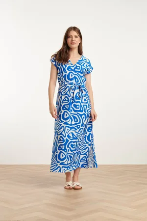Smashed Lemon 25003 midi jurk met te abstracte print | cobalt