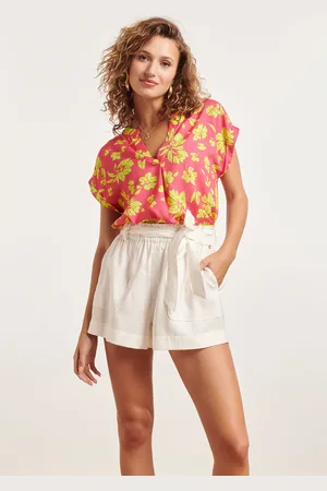 Smashed Lemon 24372 dames fuchsia top met allover lime bloemenprint |