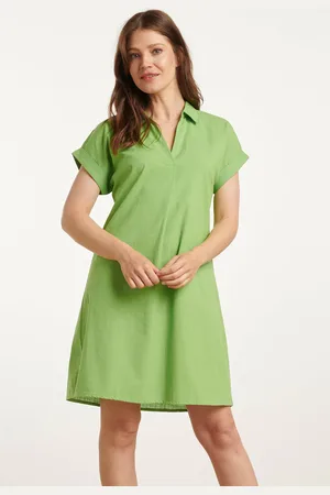 Smashed Lemon 25176 lime linnen jurk met kraag |