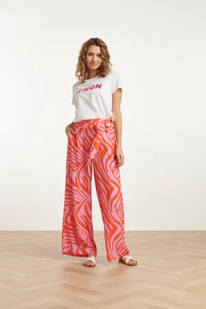 Smashed Lemon 25087 wide pants met dierenprint |