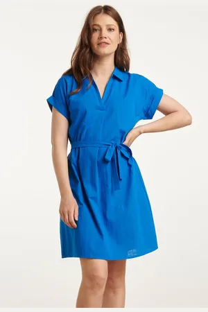Smashed Lemon 25176 cobalt linnen jurk met kraag |