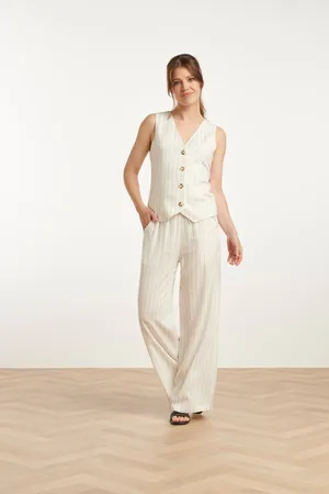 Smashed Lemon 25131 te pinstripe linnen broek |