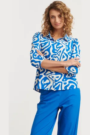 Smashed Lemon 25249 cobaltte graphic geprinte blousetravelkwaliteit |