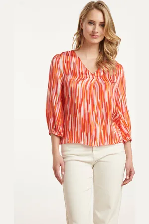 Smashed Lemon 25008 gestreepte v-hals satijn top |