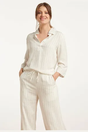 Smashed Lemon 25129 te pinstripe linnen top met v-hals |