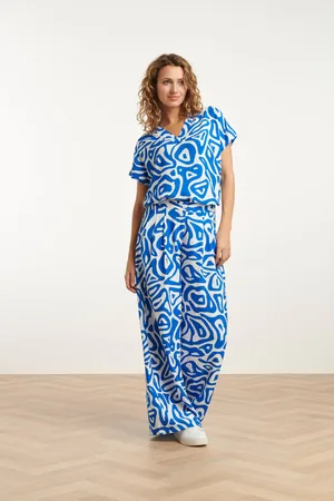 Smashed Lemon 25004 wijde broek met te abstracte print | cobalt